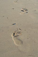 Fototapeta na wymiar footprints in the fine sand on the beach
