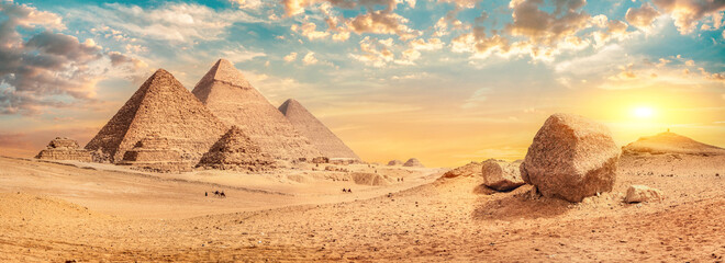 Pyramids in desert of Giza