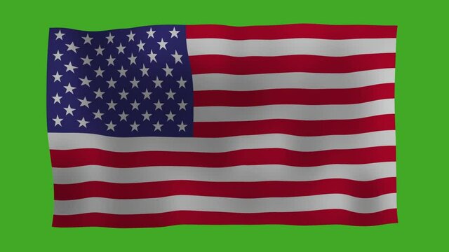 USA flag waving in the wind on green screen for chroma key