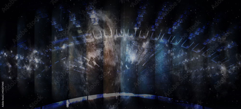 Poster ufo in stripes light in space. elements of this image furnished by nasa.