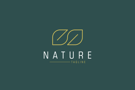 Abstract Nature Logo. Green Leaf Icon Line Infinity Style isolated on Green Background. Usable for Business, Healthcare, Farm and Natural Ecology Logos. Flat Vector Logo Design Template Element.