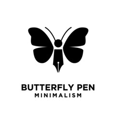 Butterfly pen concept pen with butterfly wings and antenna vector logo icon illustration design isolated background