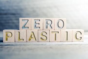 Zero Plastic Written On Wooden Blocks On A Board - Save The Planet Concept