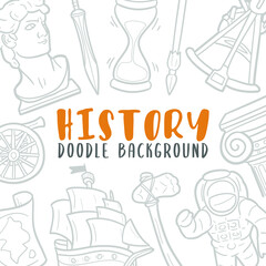History Doodle Banner Icon. Knowledge Vector Illustration Hand Drawn Art. Line Symbols Sketch Background.