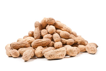 Heap of peanuts isolated on a white background.
