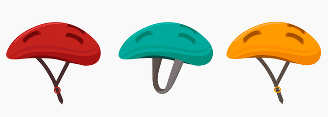 Set of bicycle helmet vector flat illustration. Icon isolated on a white background in three color variations.