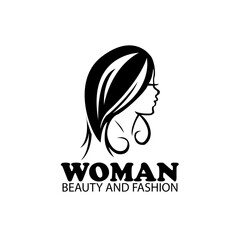 woman beauty logo template. silhouette of woman and hair.