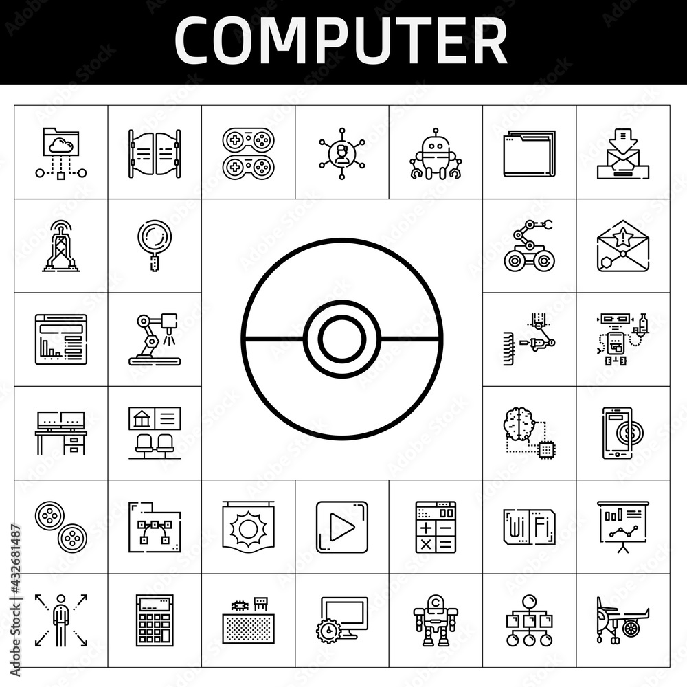 Poster computer icon set. line icon style. computer related icons such as antenna, components, networking, 