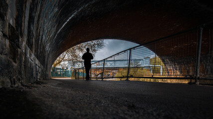 Silhouette urban under bridge background 