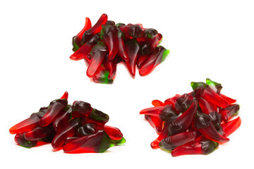 Spicy jelly sweets isolated on white background. Candy pepper.