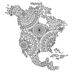 Hand drawn of north america map in mandala style