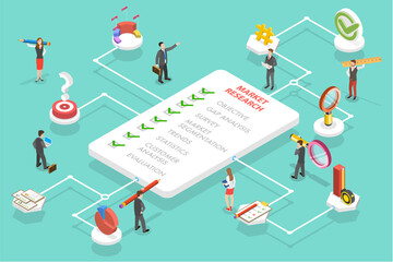 3D Isometric Flat Vector Conceptual Illustration of Market Research Strategy, Financial Investment and Profit Improving