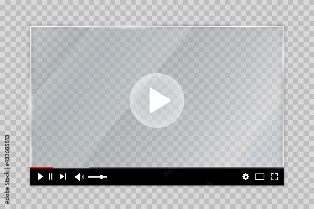 Poster Web video player. Multimedia player social media, play video online window with navigation icons, modern mockup video player interface template, web UI design for web and mobile apps - stock vector