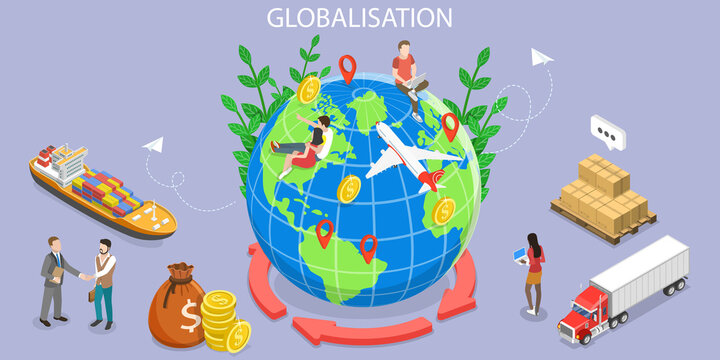 3D Isometric Flat Vector Conceptual Illustration of International Trade, Globalization and Economic Interdependence, International Business Network Relationships