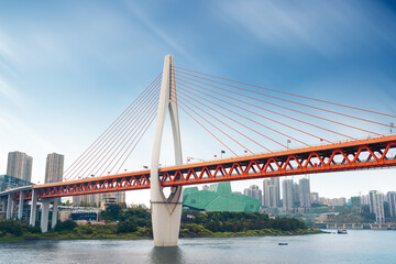 modern panoramic skyline of chongqing,yangtze river bridge,china