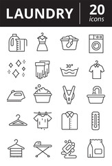 Laundry service icons set. Collection of washing sign. Outline symbols in color.