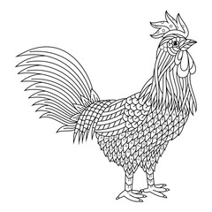 Hand drawn of rooster in zentangle style