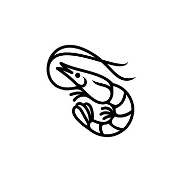 recommend clip art: Shrimp, prawn icon. Black line vector isolated icon on white background. Best for menus of restaurants, cafes, bars and food courts.