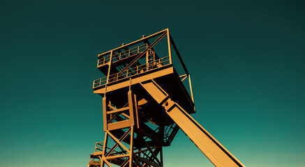 Oil rig for geological exploration against the background of the sky