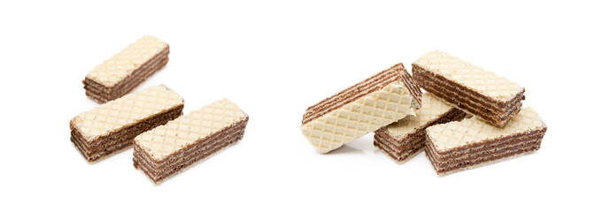 Crispy wafers with creamy hazelnut filling isolated on white background