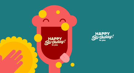 Birthday. Simple, fun, vector illustrations. Happy birthday greeting. A happy man's face and a pie in the face.