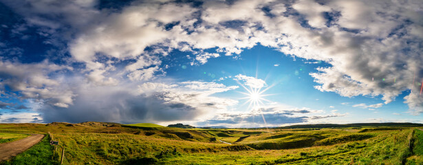 Fototapeta premium Panorama of a green landscape in Iceland