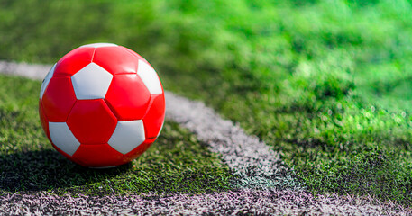 Leather soccer ball on the football pitch