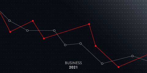 Business concept. Financial chart on blue background. 2021 business down.