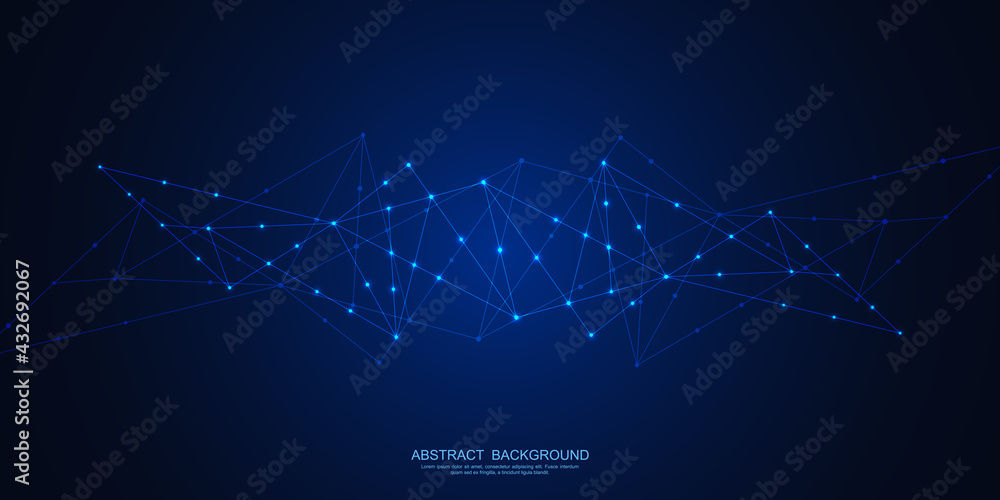 Wall mural abstract technology background with connecting dots and lines. global network connection, digital te