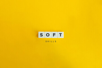 Soft Skills Buzzword, Banner and Concept. Block letters on bright orange background. Minimal...