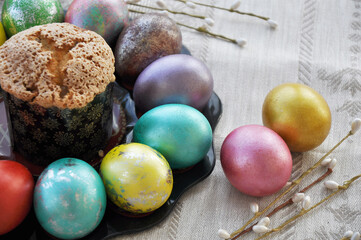 colorful easter eggs on the plate