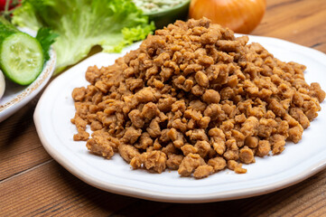 Vegetarian minced meat imitation made from grains, soybeans, vegetables and legumes