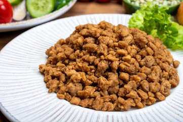 Vegetarian minced meat imitation made from grains, soybeans, vegetables and legumes