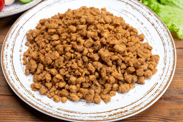 Vegetarian minced meat imitation made from grains, soybeans, vegetables and legumes