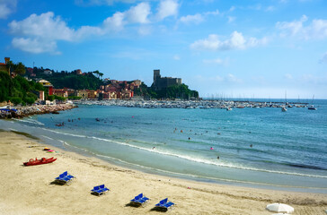 Sand beach in Lerici, La Spezia province, Liguria, Italy