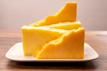 Cheese collection, cheeses from United Kingdom, scottish matured farmcheese and mild cheddar cheese