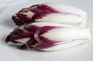 Healthy food Belgian endive red chicory lof lettuce close up