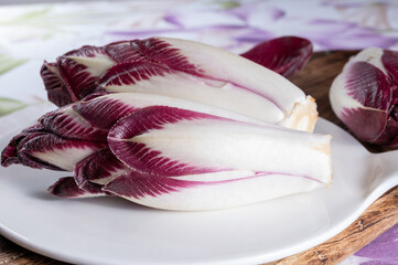Healthy food Belgian endive red chicory lof lettuce close up
