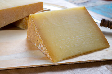 Cheese collection, French comte and Swiss gruyere cheeses