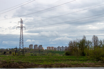 power lines and town