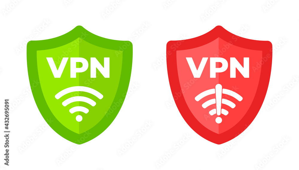 Wall mural wireless shield with text vpn and no vpn wifi icon sign flat design vector illustration. wifi intern