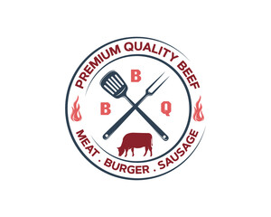 Vintage Retro Rustic BBQ Grill, Barbecue, Barbeque Label Stamp Logo design vector