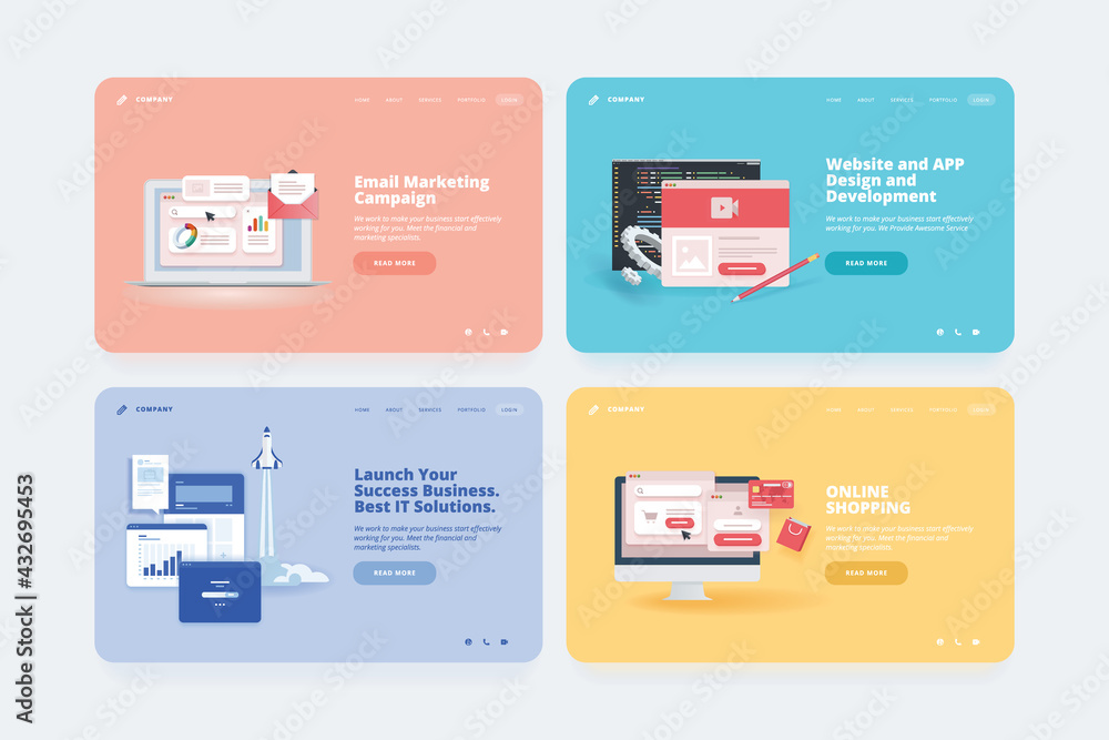 Aufkleber set of web design templates. vector illustration concepts of website or landing page design for emai