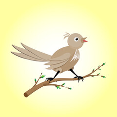 A bird on a branch in the spring. Vector illustration of a bird for animation. All the details are on separate layers with names. Editable strokes.
