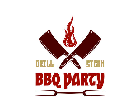 Vintage Retro Rustic BBQ Grill, Barbecue, Barbeque Label Stamp Logo Design Vector