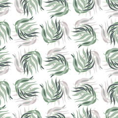 Isolated seamless doodle pattern with pastel tones leaf branches shapes. White background.