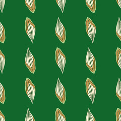 Foliage decorative seamless pattern with abstract leaf ornament. Green bright background. Doodle artwork.