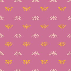 Summer seamless doodle pattern with hand drawn chamomile flowers shapes. Pink background.