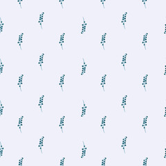 Little blue lily of the valley elements shapes seamless pattern. Light background. Vintage botanic print.
