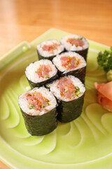 Sushi roll on restaurant table